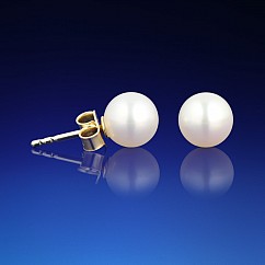Klasické zlaté náušnice s bílou perlou 7mm