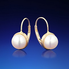 Zlaté náušnice Monica s bílou perlou