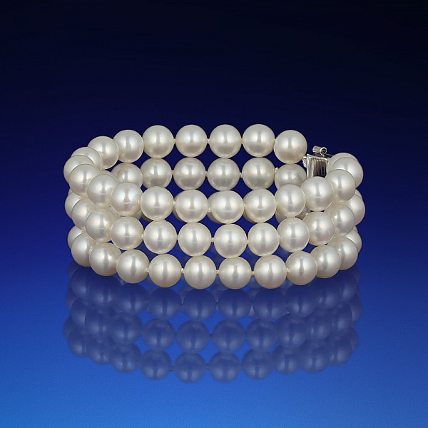 Trojřadý perlový náramek AAA-7