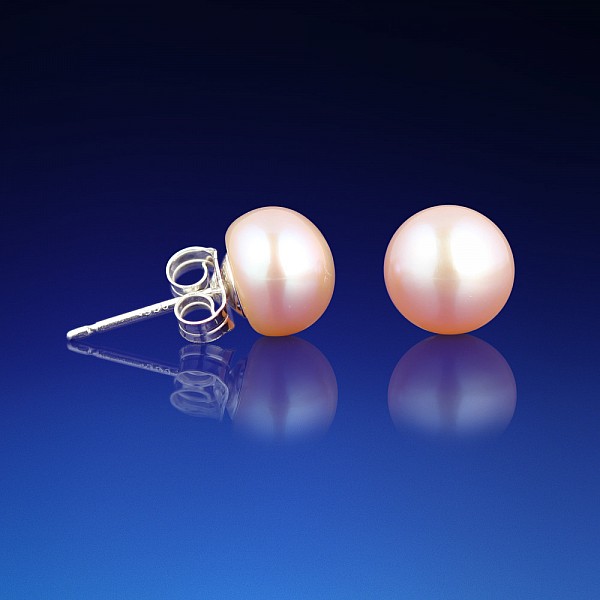 Klasické stříbrné náušnice s růžovou perlou