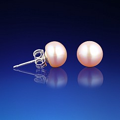 Klasické stříbrné náušnice s růžovou perlou