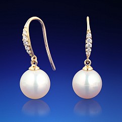 Zlaté náušnice Valeria s diamanty a perlou Akoya